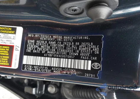 2012 Toyota Camry Se z USA, uszkodzony, nr VIN 4T1BF1FK4CU070857